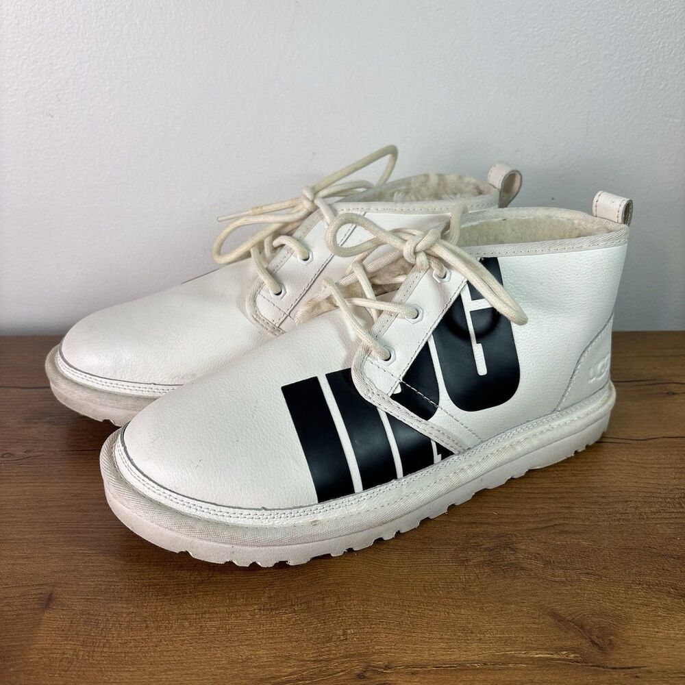 Ugg Neumel Chopd Chukka Ankle Boot Womens 10 Wool White Black Logo Fall Winter
